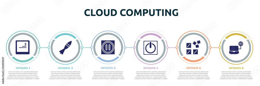 Aufkleber cloud computing concept infographic design template. included keyboard key with number 2, missile wa