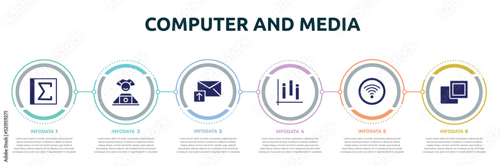 Poster computer and media concept infographic design template. included spreadsheet with sum, computer work