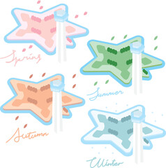 北海道函館の五稜郭公園とタワーのアイソメイラスト