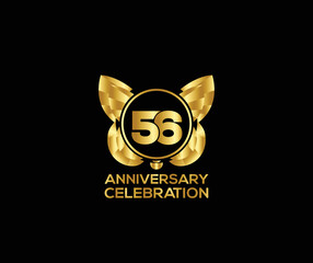 56th anniversary celebration day with gold color Light bright modern logo Design element