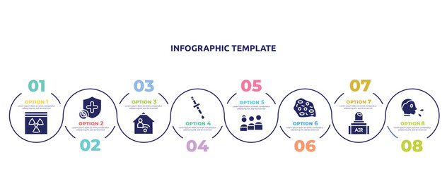 concept infographic design template. included hazmat, immune, telework, pipette, people, amoeba, air transmission, cover cough icons and 8 option or steps.