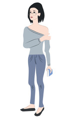 Girl is holding a book on a white background.