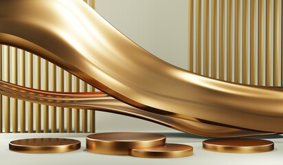 3D rendering of blank product background for cream cosmetics Modern gold podium background