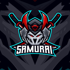 Samurai masscot logo esport illustration premium vector