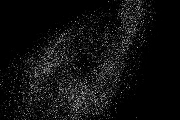 Abstract white grainy texture isolated on black background. Dust overlay textured. Grain noise particles. Snow effects. Design  element. Vector illustration, EPS 10.  