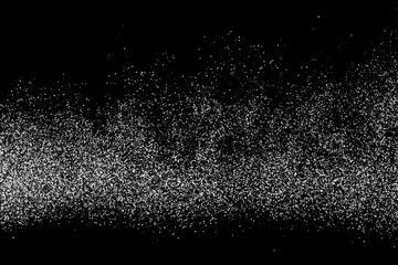 Abstract white grainy texture isolated on black background. Dust overlay textured. Grain noise particles. Snow effects. Design  element. Vector illustration, EPS 10.  