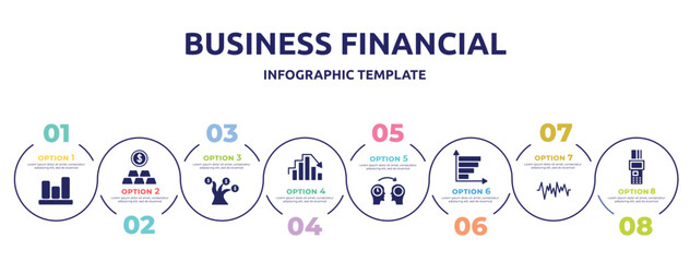 business financial concept infographic design template. included bar graphic, gold price, money tree, peak, mentor, bar graph, , point of service icons and 8 option or steps.