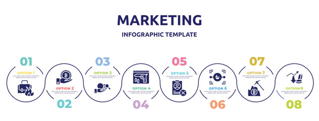 marketing concept infographic design template. included burning, receive, corruption, evidence, uneducated, eye scan, pick, profit growth icons and 8 option or steps.