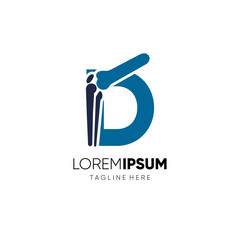 Letter D Knee Joint Bone Logo Design Vector Icon Graphic Emblem Illustration Background Template