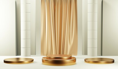 3D rendering of blank product background for cream cosmetics Modern gold podium background