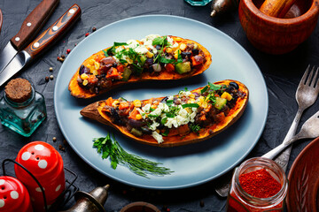 Sweet potato, batata baked with vegetables.