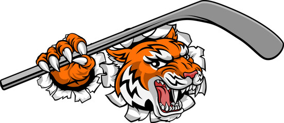 Tiger Ice Hockey Player Animal Sports Mascot