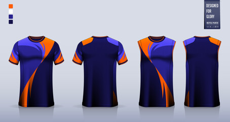 Blue T-shirt sport, Soccer jersey, football kit, basketball uniform, tank top, and running singlet mockup. Fabric pattern design. Vector. © tondruangwit