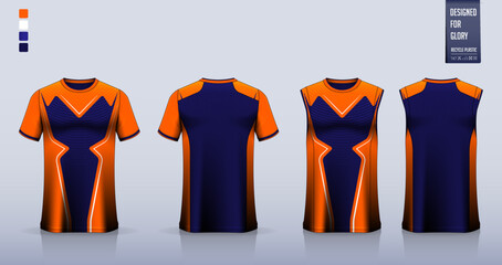 Blue T-shirt sport, Soccer jersey, football kit, basketball uniform, tank top, and running singlet mockup. Fabric pattern design. Vector.