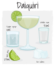 Daiquiri Cocktail Illustration Recipe Drink with Ingredients