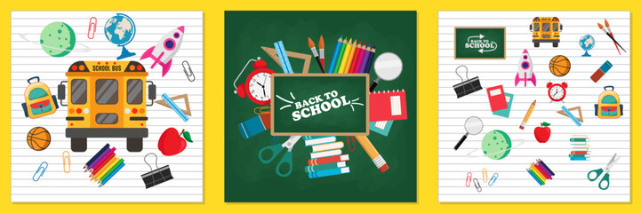 Back to school illustrations and backgrounds. School or education concepts, vector set © Cavid