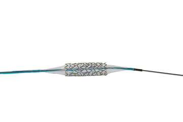 Heart Stent angioplasty. Stent and catheter for implantation into blood vessels with an empty and...
