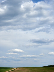 Fototapeta premium Cumulus clouds and field. Horizon and sky with field
