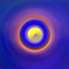 Abstract circles in blue and yellow. The dabbing technique near the edges gives a soft focus effect due to the altered surface roughness of the paper.