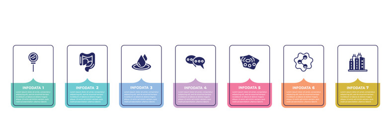 concept infographic design template. included loupe, intestine, waterdrop, consult, cell, social, city icons and 7 option or steps.