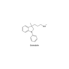 Daledalin molecule flat skeletal structure, Selective NRI - Selective norepinephrine reuptake inhibitor class drug used in neuropathic pain treatment. Vector illustration on white background.