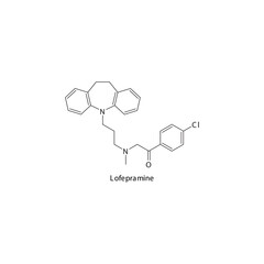 Fototapeta premium Lofepramine molecule flat skeletal structure, TCA - Tricyclic antidepressant class drug used in depression treatment. Vector illustration on white background.