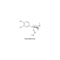 Brasofensine molecule flat skeletal structure, SNDRI - Serotonin norepinephrine dopamine reuptake inhibitor. Vector illustration on white background.