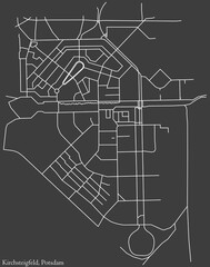 Fototapeta premium Detailed negative navigation white lines urban street roads map of the KIRCHSTEIGFELD DISTRICT of the German regional capital city of Potsdam, Germany on dark gray background