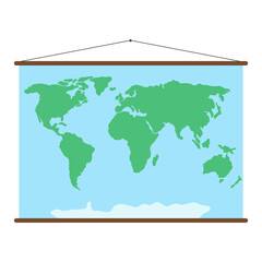 World map school wall poster simple outline vector illustration, accessory for geography classroom, flat style representation of the Earth