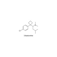Sibutramine molecule flat skeletal structure, SNDRI - Serotonin norepinephrine dopamine reuptake inhibitor. Vector illustration on white background.