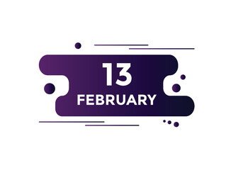 February 13 calendar reminder. 13th February daily calendar icon template. Vector illustration 
