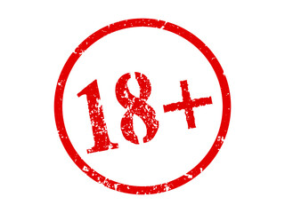 Parental advisory, explicit content, 18 years grunge round red warning stamp isolated on white