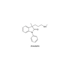 Amedalin molecule flat skeletal structure, Selective NRI - Selective norepinephrine reuptake inhibitor class drug used in neuropathic pain treatment. Vector illustration on white background.