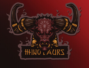 Fierce Myth Minotaurs Head Vector ESport Mascot Logo Illustration