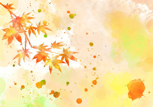 Background graphics of red autumn leaves and fallen leaves. An illustration of a hand painting image in watercolor format.