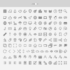 Vector pack of various linear icons of apps, web