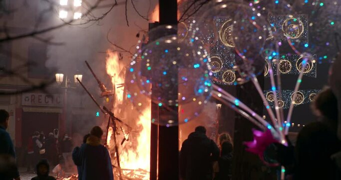 Traditional Fallas celebration with burning ninots in Spain