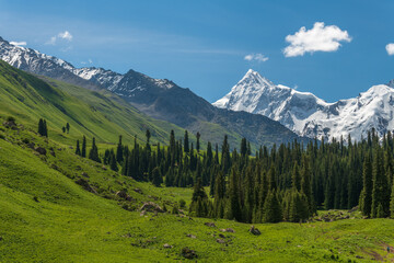 Landscape with mountains and clouds. View of Xiata National Park in summer.