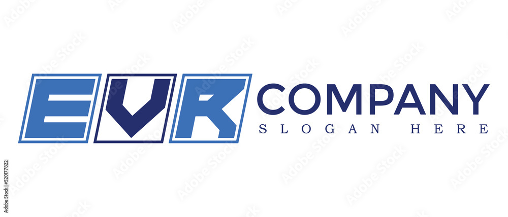 Poster evr three letter rounded rectangle boxes shape element symbol digital initial technology media busin