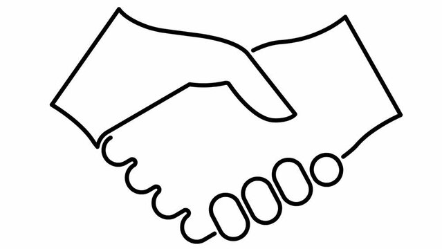 Animated black handshake icon. Concept of deal, agreement, partnership. Vector linear illustration isolated on the white background.