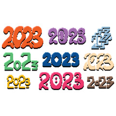 set of colored pixel art inscriptions 2023