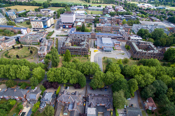 Fototapeta na wymiar Aerial view of university of hull Campus, Cottingham road, Kingston upon Hull, Yorkshire. Hull University. Public research college