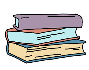 Books for school study or university education, writing diploma, working in classroom. Student, teacher, writer, child all use book for new knowledge, hobby. Hand drawn retro vintage illustration.