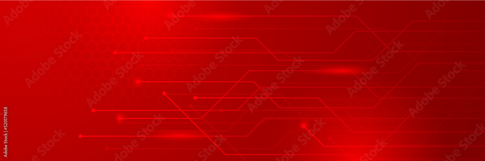 Poster red technology digital banner design. science, medical and digital technology header. geometric abst