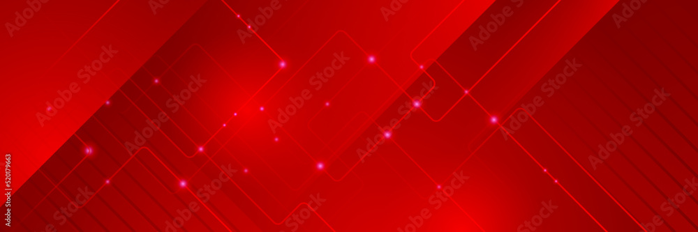 Poster red technology digital banner design. science, medical and digital technology header. geometric abst