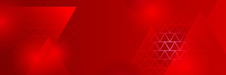 Red technology digital banner design. Science, medical and digital technology header. Geometric abstract background with tech design. Molecular structure and communication vector illustration.