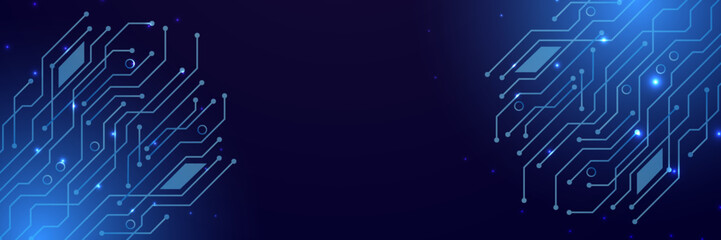 Wide Abstract modern futuristic, technology background. Hi tech digital communication. Circuit board technology background. Electronic motherboard. blue technology digital banner design