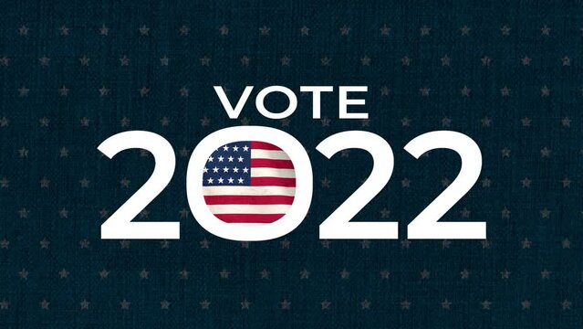 Vote USA 2022 Flag waving animation of House of Representatives elections, test with USA banner on texture background with stars shapes. Video with creative motion design for Election Day in America