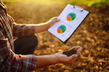 Farmer is checking soil quality before sowing. Agriculture, gardening or ecology concept.