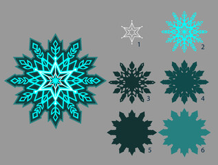 Multilayer 3D snowflake. Set of elements for 3D Christmas crafts